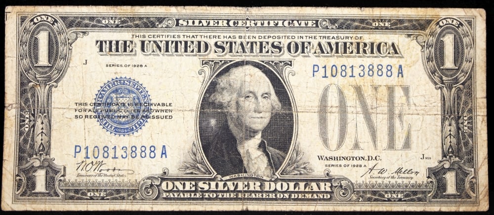 1928A $1 Blue Seal Silver Certificate "Funnyback" Grades vf+ - 2