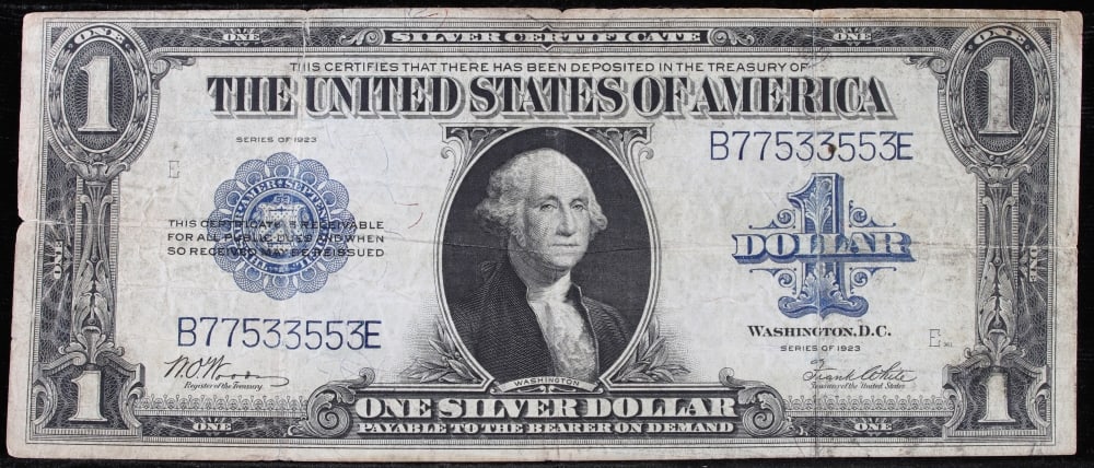 1923 $1 large size Silver Certificate Grades vf++ Signatures Woods/White - 2