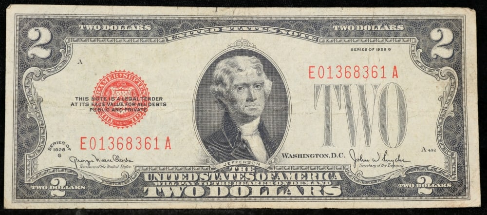 1928G $2 Red Seal United States Note Grades vf++ - 2