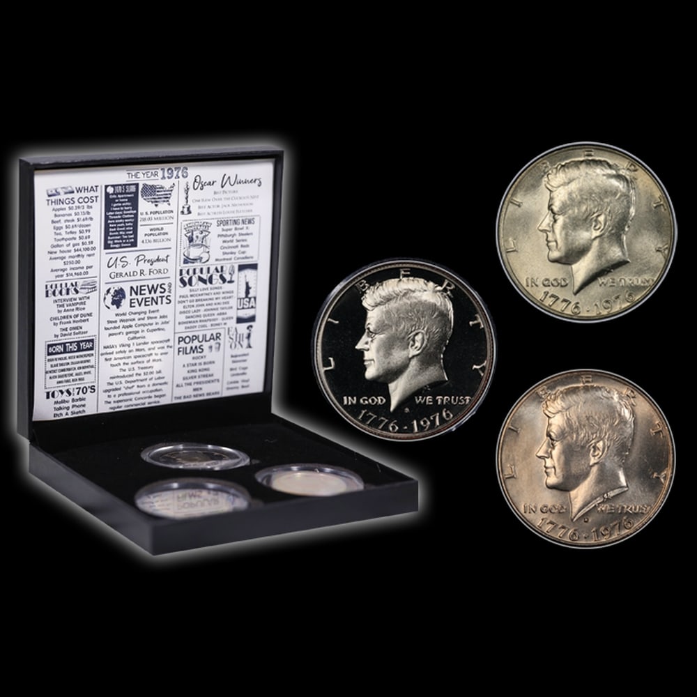 Complete 3 PC. 1976 Bicentennial Kennedy Half Dollar 50c set In Custom Box W/ Special Backer Card... - 4