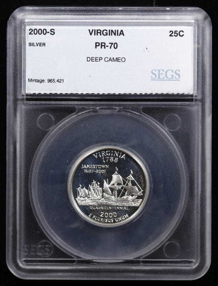2000 US Silver Proof Set Graded pr70 DCAM By SEGS about 1.5 oz of pure silver 10 Coins - 9