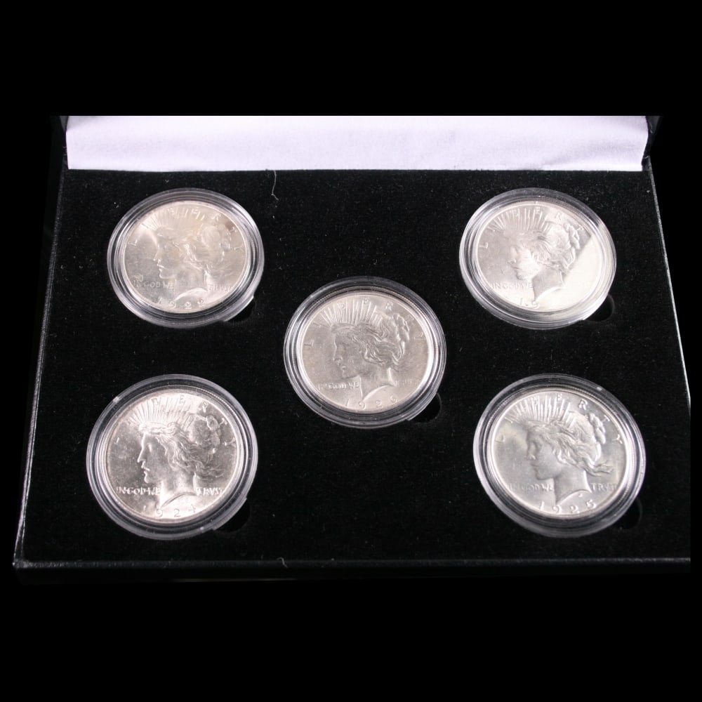 5x Coin Consecutive Peace Dollar Set 1922-1926-p ALL UNC, 5 Peace Dollars From Philly - 2