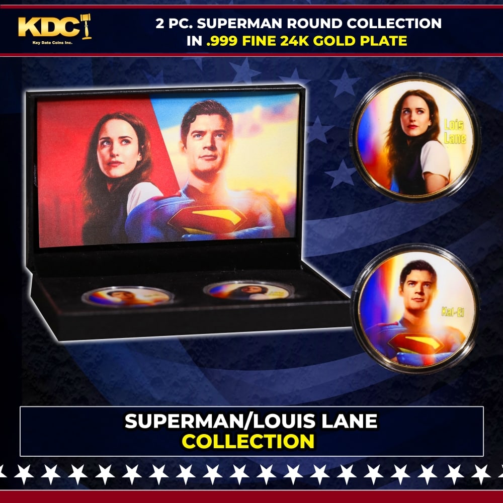 2 Coin Superman & Louis Lane, James Gunn Gold Plated Round Collection In Custom Box W/ Special Ba...: 2 Coin Superman & Louis Lane, James Gunn Gold Plated Round Collection In Custom Box W/ Special Backer card. Please Note All Backer Cards may have slight differences but will be very similar if not