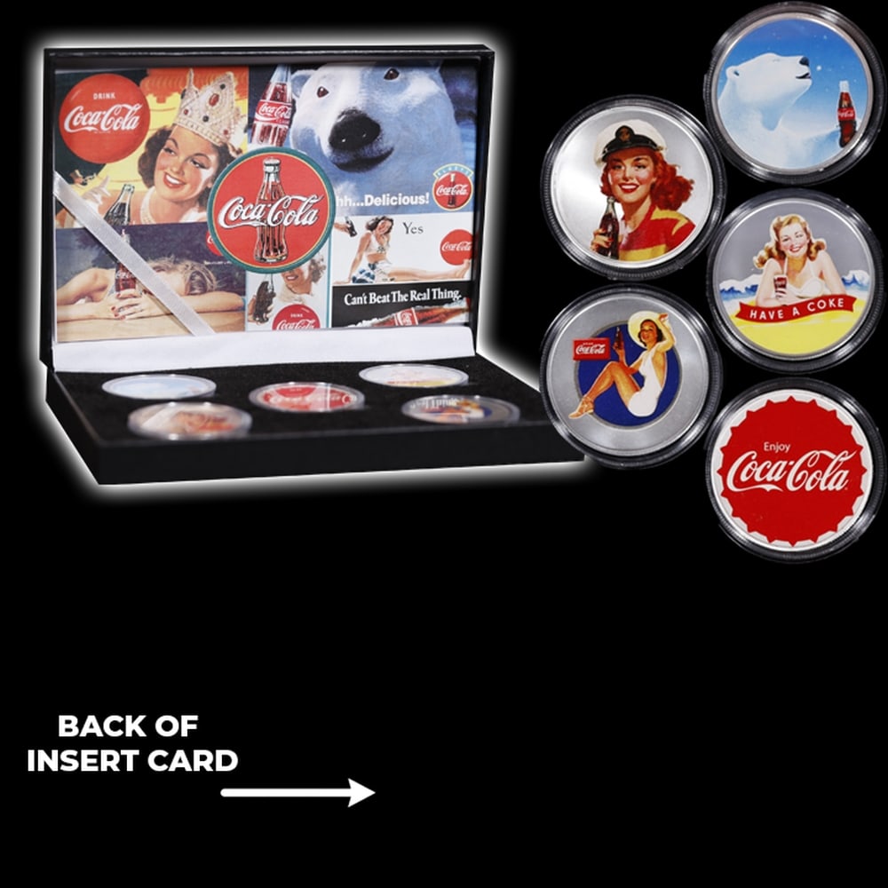 5 Coin Classic Coca-Cola Silver Plated Round Collection In Custom Box W/ Special Backer card - 4