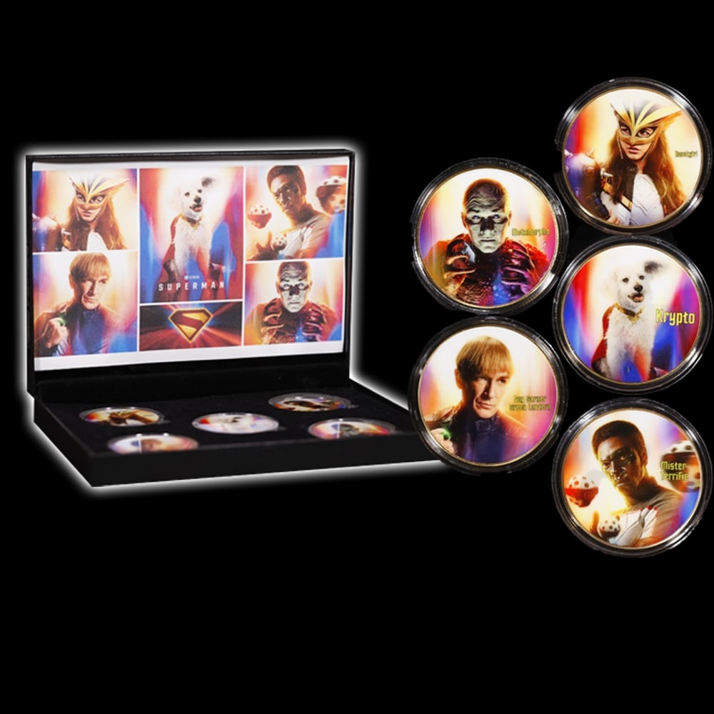 6 Coin James Gunn Superman Gold Plated Round Collection In Custom Box W/ Special Backer card - 4