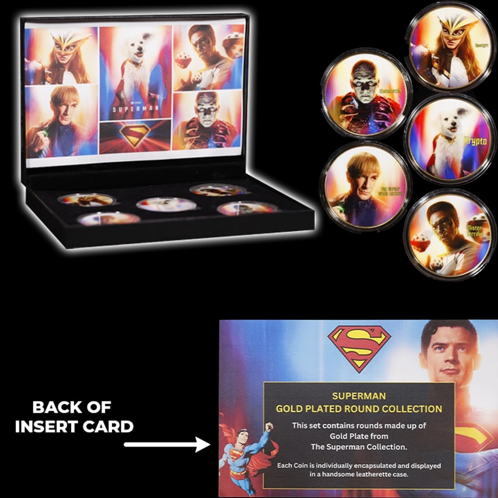 6 Coin James Gunn Superman Gold Plated Round Collection In Custom Box W/ Special Backer card - 5