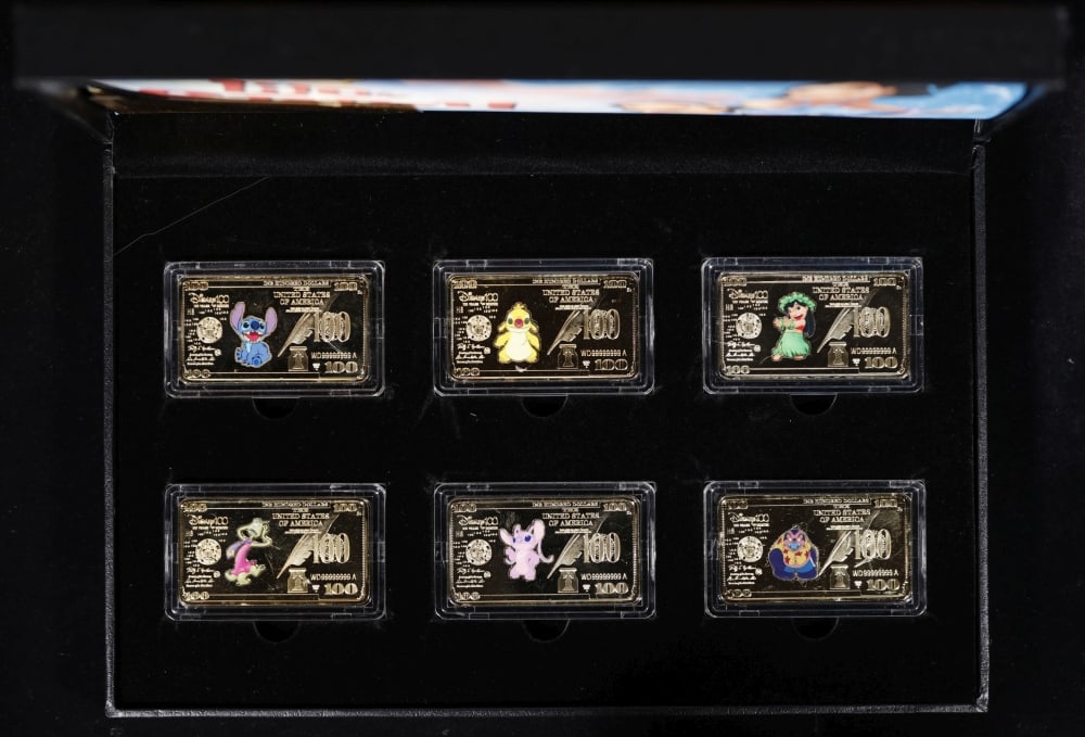 6 PC. Disney Lilo & Stitch Gold Plated Art Bar Collection In Custom Box W/ Special Backer card - 2