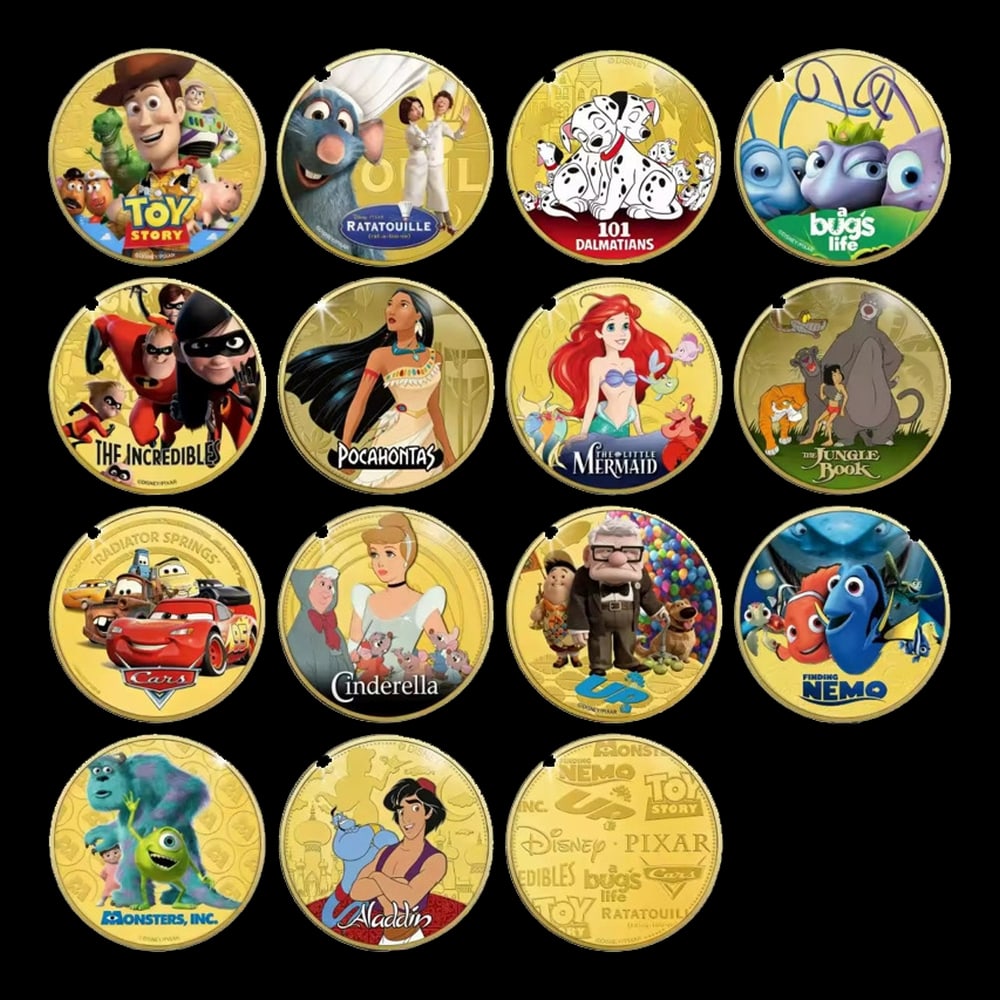Limited Edition 14 PC Disney Pixar 24k Gold Plated Collection In Custom WOODEN Box W/ Special Bac... - 2