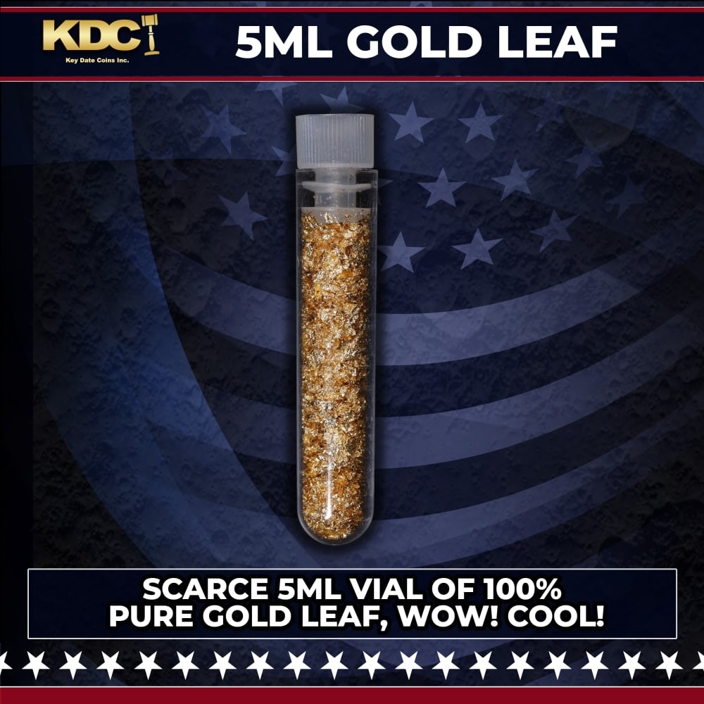 Scarce 5ml Vial of 100% Pure Gold Leaf. Wow! Cool!: Scarce 5ml Vial of 100% Pure Gold Leaf. Wow! Cool!. Historic precious metal trends is causing increased spot pricing by the day. On auctions with set openings, we are doing our best to have items