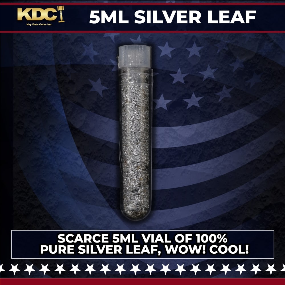 Scarce 5ml Vial of 100% Pure Silver Leaf. Wow! Cool!: Scarce 5ml Vial of 100% Pure Silver Leaf. Wow! Cool!. Historic precious metal trends is causing increased spot pricing by the day. On auctions with set openings, we are doing our best to have items