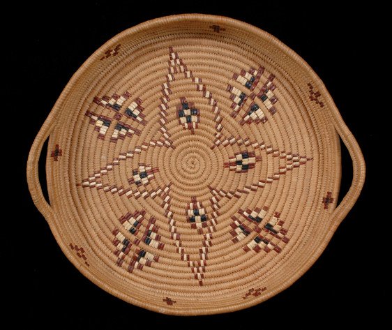 Salish Handled Basketry Tray with Star Design 14" W