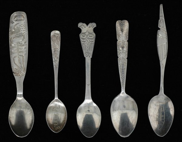 Five Tlingit Coin Silver Engraved Spoons From Sitka - 2