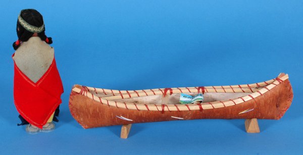Ojibway Birch Bark Canoe 16" L. 3 1/2" W. Good Con - 2