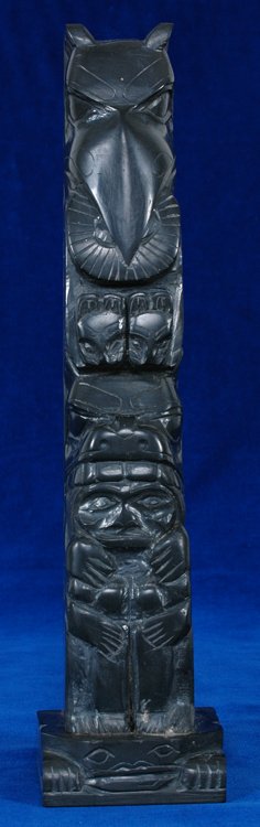 Tom Hans Argillite Totem - Raven Holding Sun and B - 3