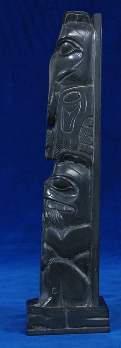 Tom Hans Argillite Totem - Raven Holding Sun and B - 4