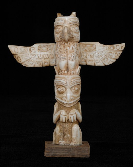 Carved Antler Totem 5 1/4" H. 4 1/2" W. Fine Condi: Carved Antler Totem 5 1/4" H. 4 1/2" W. Fine Condition