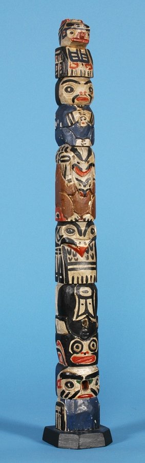 Northwest Coast Totem Carved with Multiple Figures: Northwest Coast Totem Carved with Multiple Figures 18 1/2" H. Good Condition