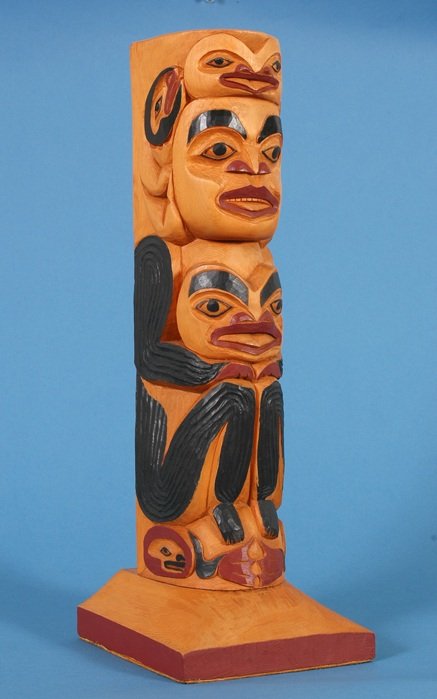 Tlingit Frog Woman House Post by Wayne Carlick - M: Tlingit Frog Woman House Post by Wayne Carlick - Model for Large Totem Carved for Prime Minister Jean Chretien 16" H. 5 1/2" W. Base Fine Condition