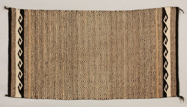 Navajo Double Woven Rug with Lozenge and Chevron P: Navajo Double Woven Rug with Lozenge and Chevron Pattern 32"x 62" Collected by David Aberle ca. 1960's Fine Condition
