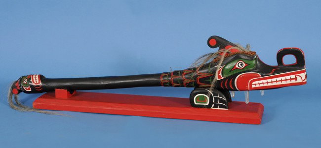 Sisiutl Form Ceremonial Dance War Club Carved and : Sisiutl Form Ceremonial Dance War Club Carved and Painted by Stan Hunt Jr. ca. 1970 42" L. 12" H. Good Condition