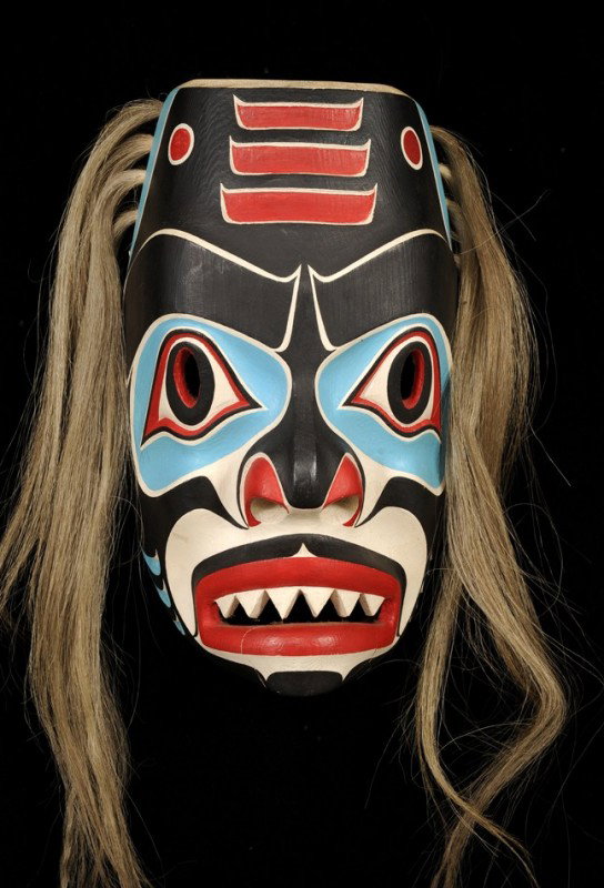 Randy Stiglitz Carved Dogfish Mask 12" H. 7 1/2" W: Randy Stiglitz Carved Dogfish Mask 12" H. 7 1/2" W. Fair Condition with Repair to Chin