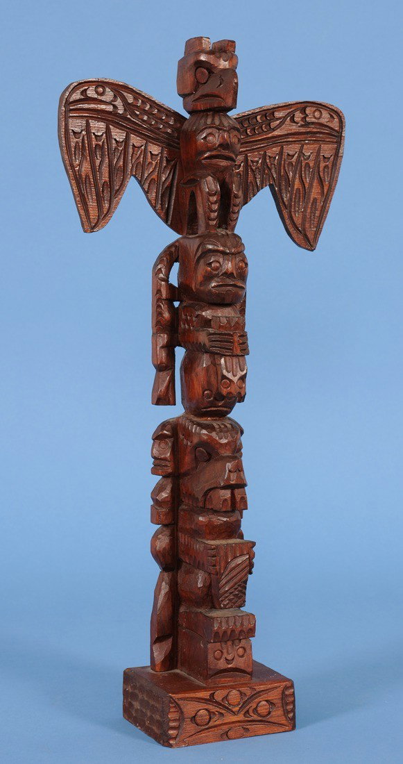 Jimmy John Totem Carved with Six Figures - Signed : Jimmy John Totem Carved with Six Figures - Signed 19" H. 8 3/4" W. Good Condition