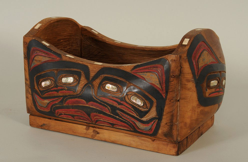 Tlingit Storage Box with Carved and Painted Design: Tlingit Storage Box with Carved and Painted Design 22" L. 14 1/2" W. 12" H. Good Condition