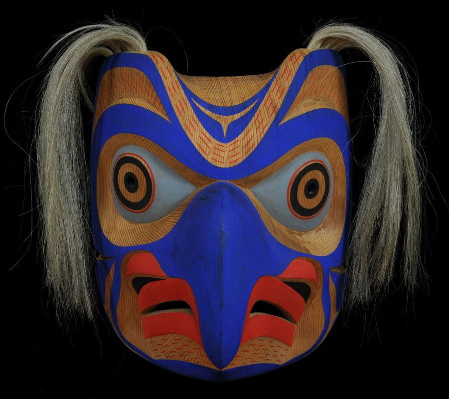 Bella Coola Owl Mask Carved by Tony Hunt Jr. 1986: Bella Coola Owl Mask Carved by Tony Hunt Jr. 1986 12" H. 10" W. Fine Condition