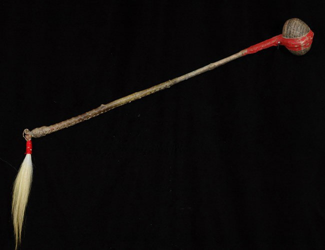 Plains Stone Club with Wood and Rawhide Handle 27": Plains Stone Club with Wood and Rawhide Handle 27" L. Good Condition