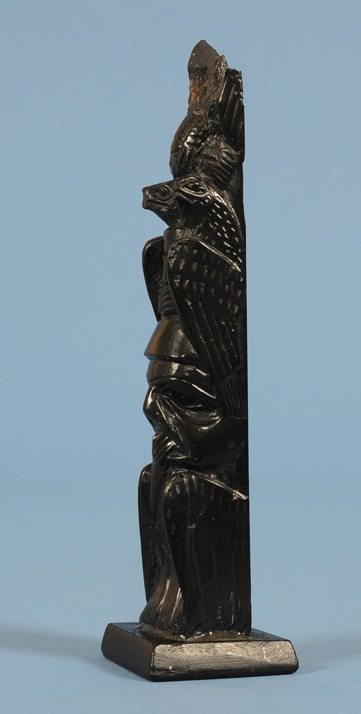 Capt. Andy Brown Argillite Totem Carved with Four: Capt. Andy Brown Argillite Totem Carved with Four Figure From Forestry Museum - Duncan, B.C. 6 3/4" H. As Is