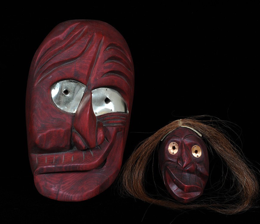 Iroquois False Face Mask 11 1/2" 7 1/4" W. - Unsig: Iroquois False Face Mask 11 1/2" 7 1/4" W. - Unsigned and Iroquois False Face Mask Signed Dorothy Thomas 5" H. 3 1/2" W. Both Good Condition