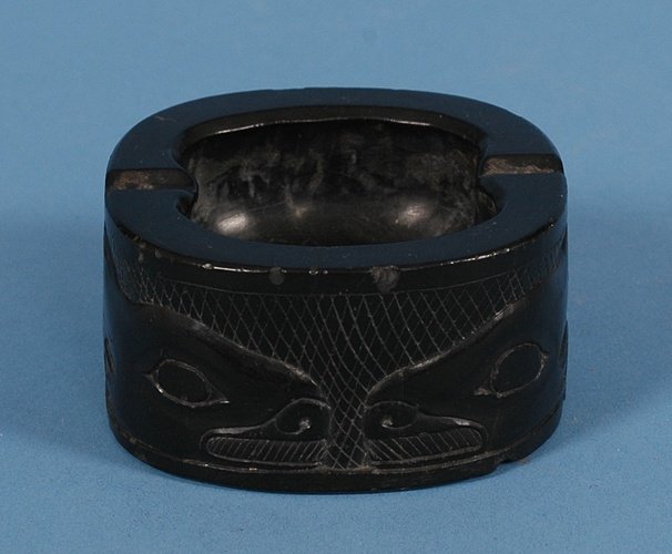 Haida Argillite Ashtray with Whale Motif 2 1/4"x 2: Haida Argillite Ashtray with Whale Motif 2 1/4"x 2 3/8" Good Condition with Minor Chips