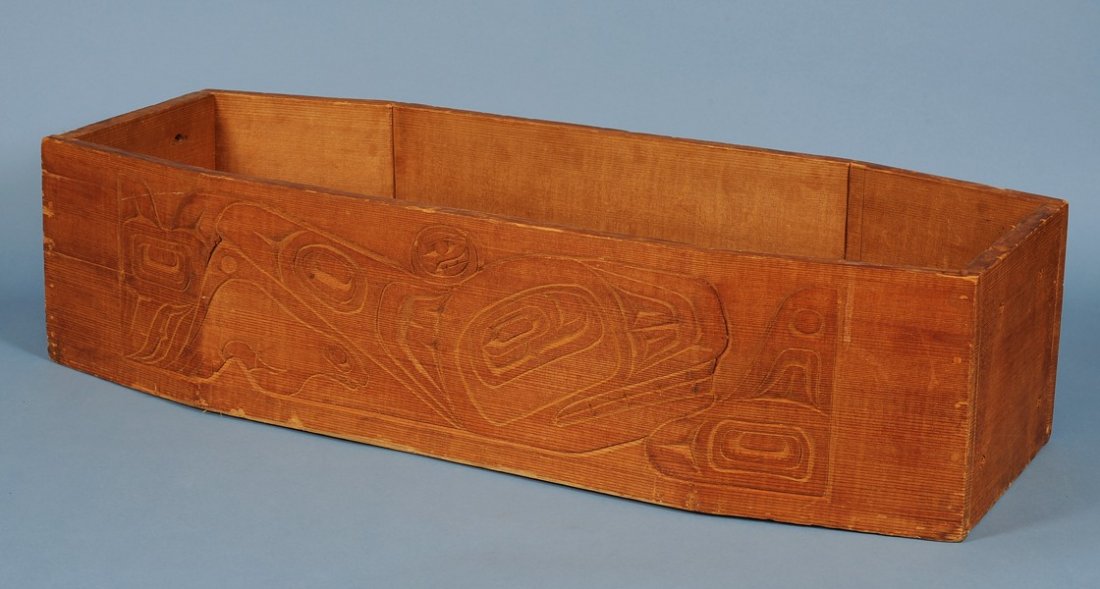 Northwest Coast Carved Cradle with Killer Whale De: Northwest Coast Carved Cradle with Killer Whale Design 36 1/2" L. 14 1/4" W. 9" H. Good Condition