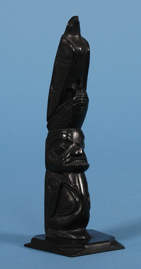 Rufus Moody Argillite Totem with Eagle and Shark 5: Rufus Moody Argillite Totem with Eagle and Shark 5 1/2" H. 1 3/4" W. Base Good Condition