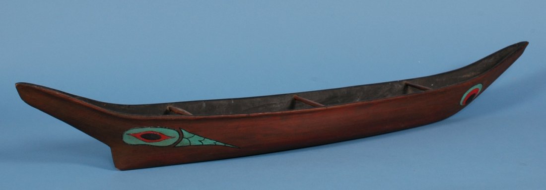 Northwest Coast Model Canoe with Painted Design 42: Northwest Coast Model Canoe with Painted Design 42" L. Good Condition