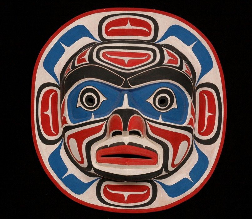 Kwagiulth Moon Mask by Calvin Hunt 1973 Carved Fro: Kwagiulth Moon Mask by Calvin Hunt 1973 Carved From One Piece of Alder 11 3/4" H. 11 1/4" W. Good Condition