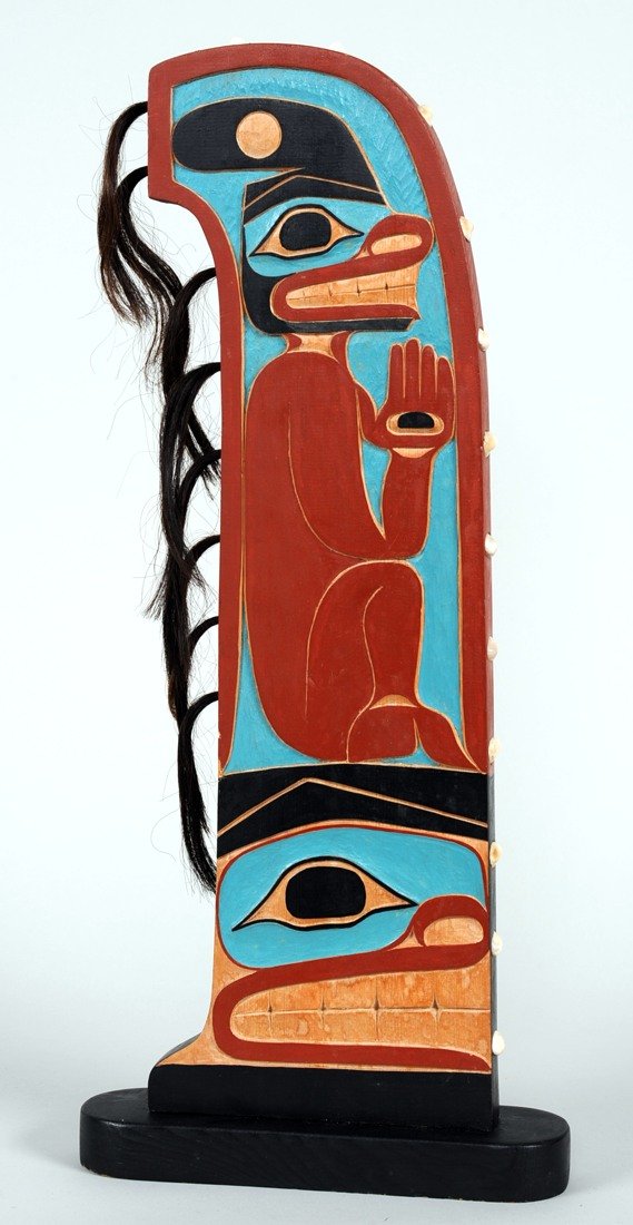 Tlingit Killer Whale Crest Panel Carved by David B: Tlingit Killer Whale Crest Panel Carved by David Boxley - Metlakakat, AK 1985 21" H. 9" W. Good Condition