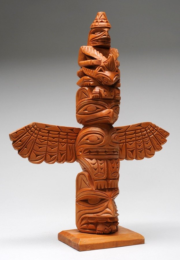 Raymond Williams Totem Carved with Six Figures 12 : Raymond Williams Totem Carved with Six Figures 12 3/4" H. 10" W. Fine Condition