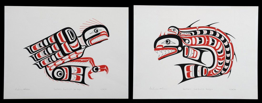 Two Calvin Hunt Serigraphs; "Southern Kwa-giulth Sculpi: Two Calvin Hunt Serigraphs; "Southern Kwa-giulth Sculpin" '82 44/180 and "Southern Kwa-giulth Sea Eagle" '82 41/180 Both 14 3/4"x 19 1/2" and in Good Condition