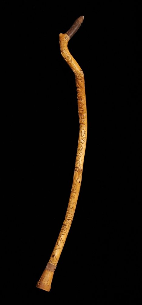 Northwest Coast Wood Cane Carved with Totemic Design 34: Northwest Coast Wood Cane Carved with Totemic Design 34" L. Good Condition