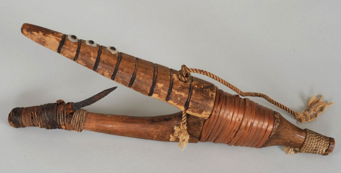 19TH C. Tlingit Halibut Hook, Worm Design, Fine Aged Pa