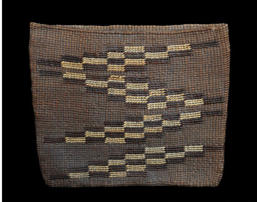 19TH C. Tlingit Basketry Wallet with Geometric: 19TH C. Tlingit Basketry Wallet with Geometric Imbricated Design 5 3/4"x 6 3/4" Fine Condition