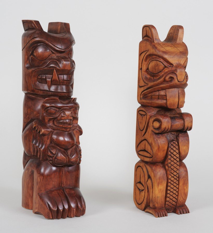 Coast Salish Bear Mother Carving by Doug LaFortune 15: Coast Salish Bear Mother Carving by Doug LaFortune 15 1/2" H. and a Beaver Carving by Frank Paige 15" H. Good Condition