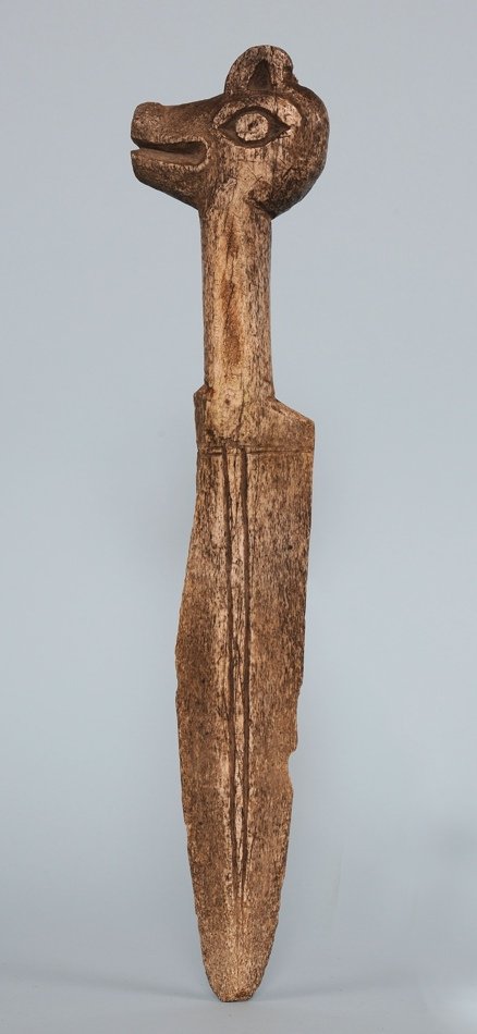 Carved Tlingit Whale Bone Dagger 16 1/4" L. 3 1/2" W.: Carved Tlingit Whale Bone Dagger 16 1/4" L. 3 1/2" W. Good Condition with Minor Loss NOT ALLOWED TO SHIP OUTSIDE CANADA