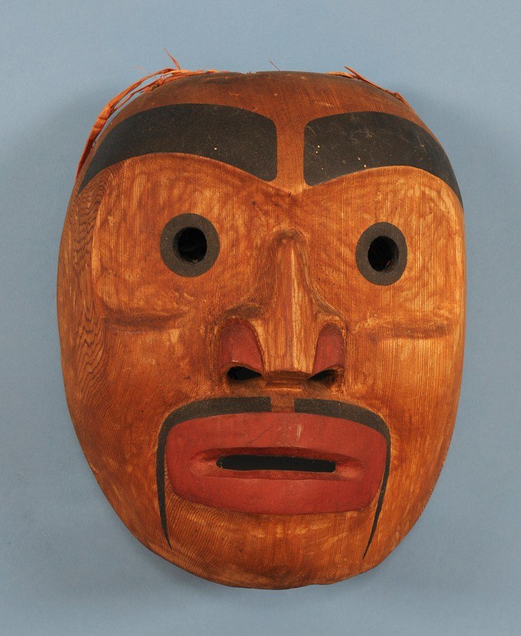 Human Face Dance Mask Carved For a Bella Coola Potlatch: Human Face Dance Mask Carved For a Bella Coola Potlatch by Don Beans, Alert Bay, B.C. - Mask Has Been Danced 9 1/2" H. 8" W. Good Condition