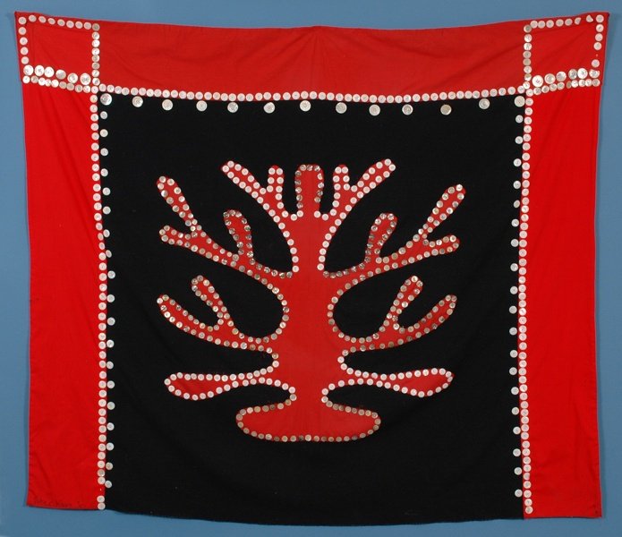 Kwagiulth Button Blanket ca. 1960's - Tree of Life: Kwagiulth Button Blanket ca. 1960's - Tree of Life Design Made by Mabel Knox - Has Been Danced In Many Potlatches 60"x 70" Good Condition - Wear Due To Use