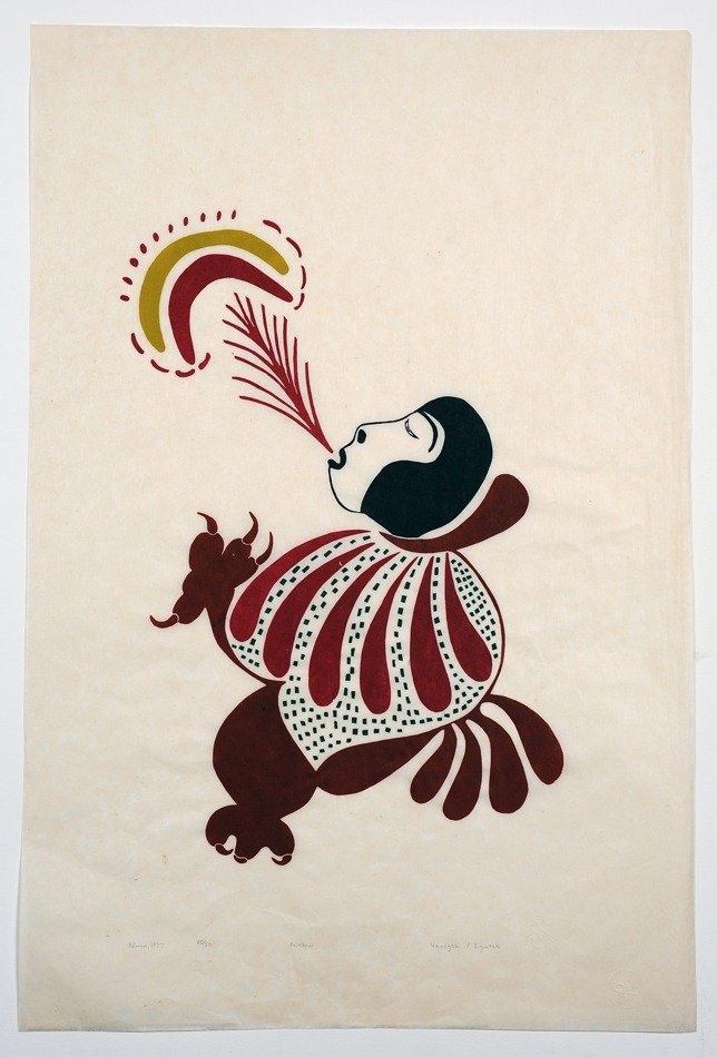 Inuit Stonecut Print "Rainbow" by Nanogak/Egutat 25/50: Inuit Stonecut Print "Rainbow" by Nanogak/Egutat 25/50 1977 20"x 30" Good Condition