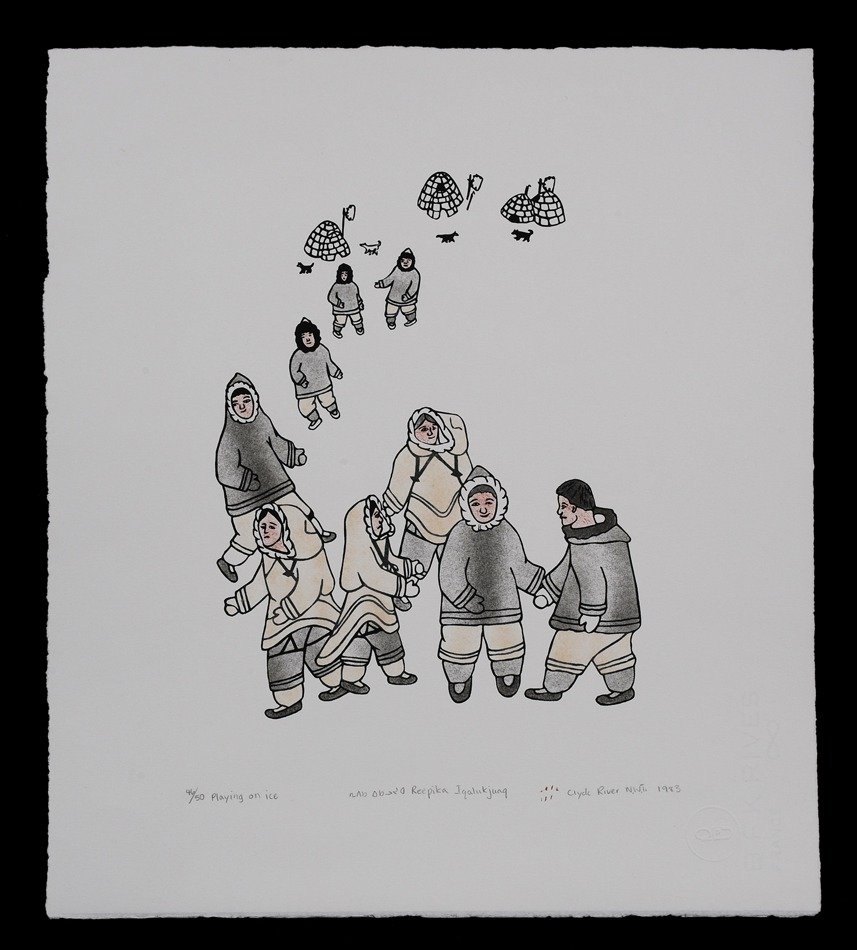 Inuit Litho "Playing On the Ice" by Reepika Iquluksung: Inuit Litho "Playing On the Ice" by Reepika Iquluksung 46/50 1983 16"x 18" Good Condition