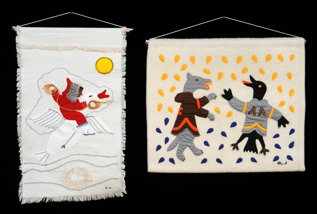 Two Inuit Applique Wall Hangings 16"x 27" and 21"x 25": Two Inuit Applique Wall Hangings 16"x 27" and 21"x 25" Both in Good Condition