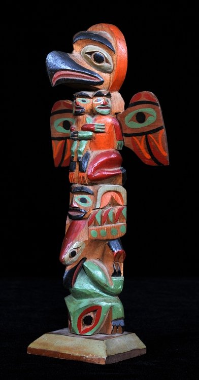 Ray Williams Model Totem of the "Raven Flood Totem" At: Ray Williams Model Totem of the "Raven Flood Totem" At Tongas, AK - Stamped On Back "Grand Canyon Capilano, B.C. - John Spangler Estate 11 3/4" H. 6" W. Good Condition